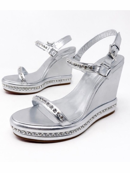 Christian Louboutin Shoes - Christian Louboutin Pyrastrass Silver Crystal Wedge Sandals Womens Size EU 39